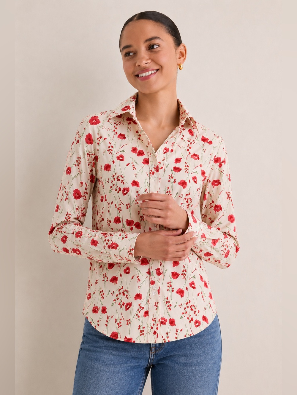 The Shirt Rochelle Behrens Poppy Floral Long Sleeve Button Down Collared 881